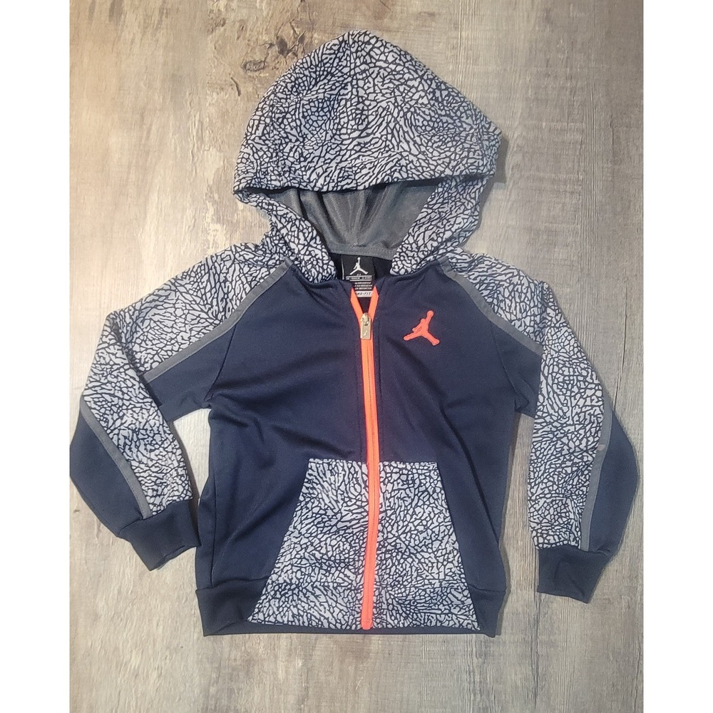 Jordan Boys Navy Grey Elephant Print Therma-FIT Full Zip Hoodie Sweatshirt 4T‎